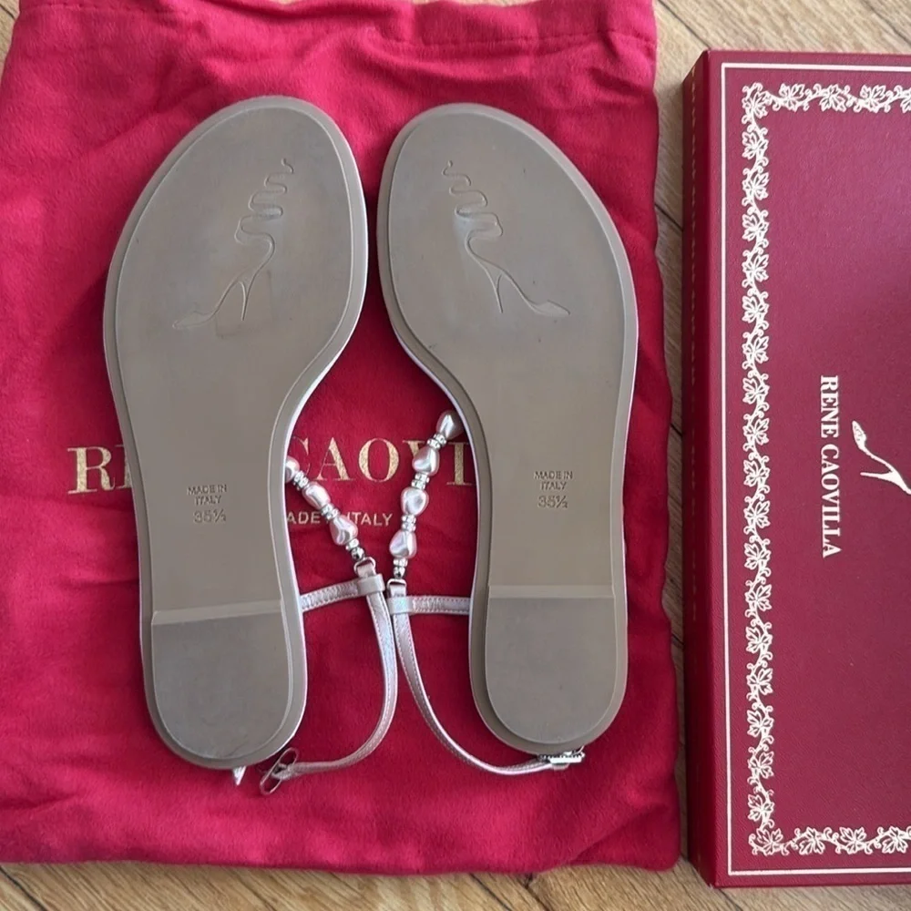 René Caovilla Cecile pink pearl-embellished T-bar sandals - size EU 35.5
